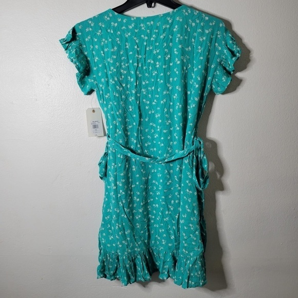 BILLABONG Wrap And Roll Mini Wrap Dress Floral Teal Crinckly Short Sz XS/6 - Picture 8 of 12